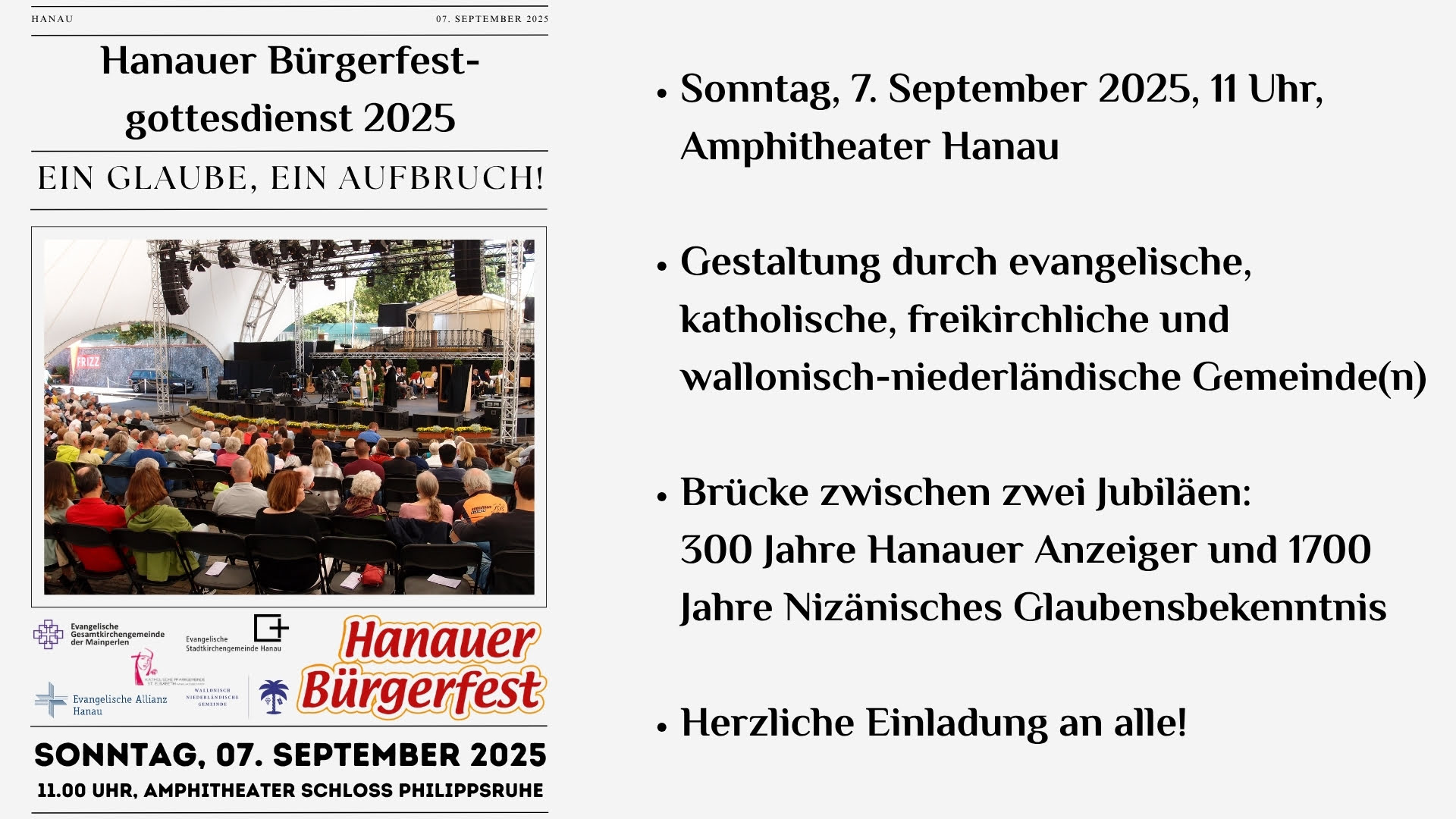 Einladung zum Openair Gottesdienst im Rahmen des Bürgerfestes 2025